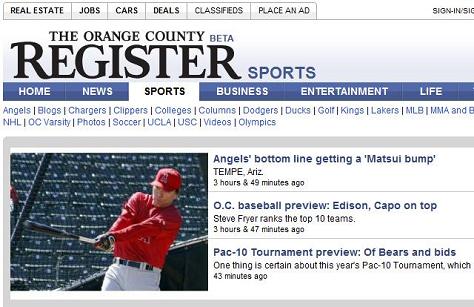 The Orange County Register スポーツ欄