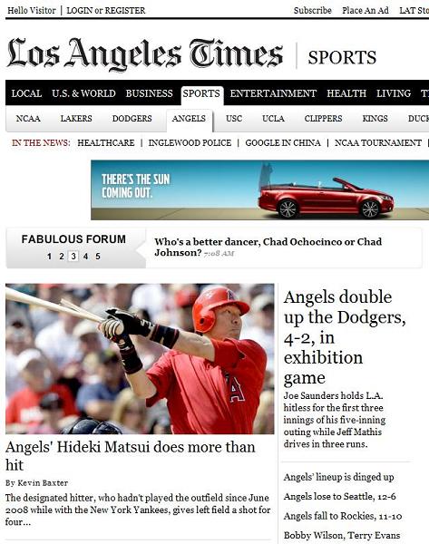 Los Angeles Times エンゼルス欄