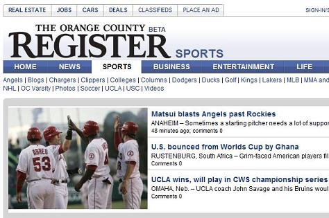 The Orange County Register スポーツ欄