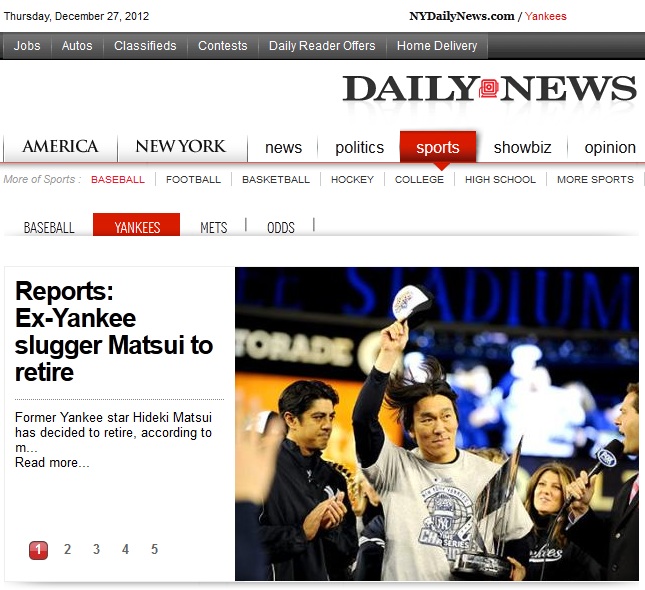 New York Daily News ヤンキース欄